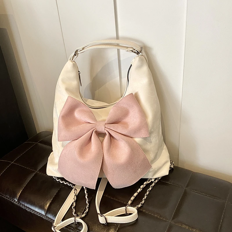 

Zipper PU Large Capacity Women's Shoulder Bags 2024 Versatile Simplicity Bow Contrasting Color Crossbody Bags Bolso Mujer