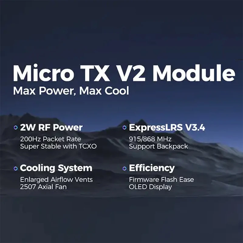 Betafpv micro tx v2 módulo elrs 915mhz 2w rf potência embutida tcxo cnc antena sma para óculos fpv/drones fpv de longo alcance quadcopter