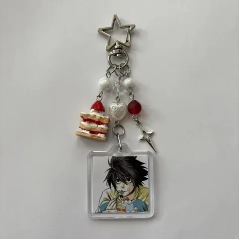 Handmade Anime Death Note L Lawliet Cake Beaded Keychain Bag Charms Aesthetic Handbag Pendant Key Ring Christmas Gift