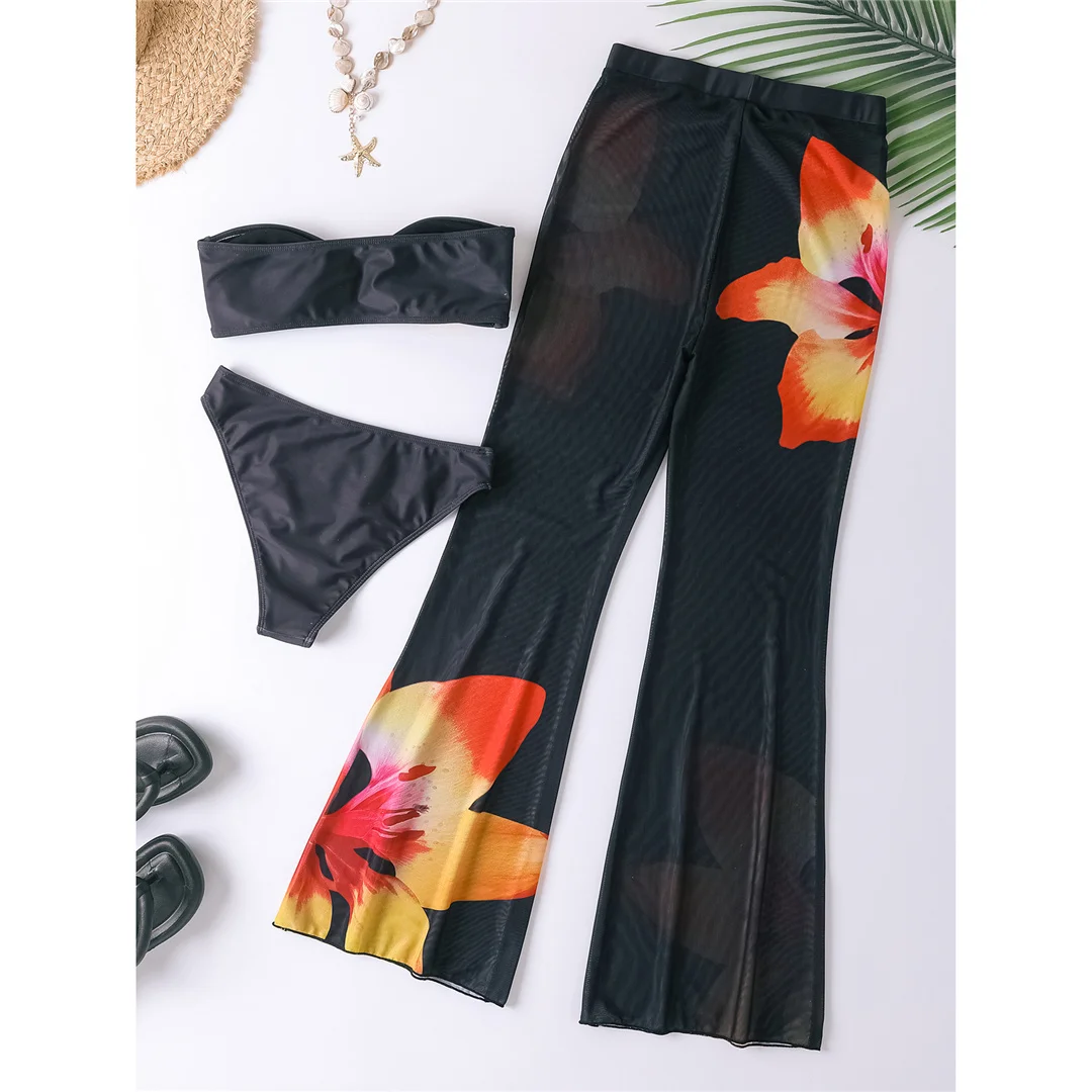 S - XL, mit Hose, Blumenmuster, Bikini, Damen-Badeanzug, dreiteiliges Bikini-Set, Damen-Badebekleidung, Badeanzug, Schwimmanzug V6553 – Detail 9
