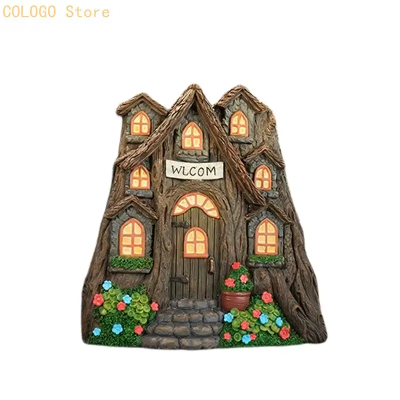 Resin Storybook House Wall Hanging for Garden Walls and Tree-Side Display D0LD