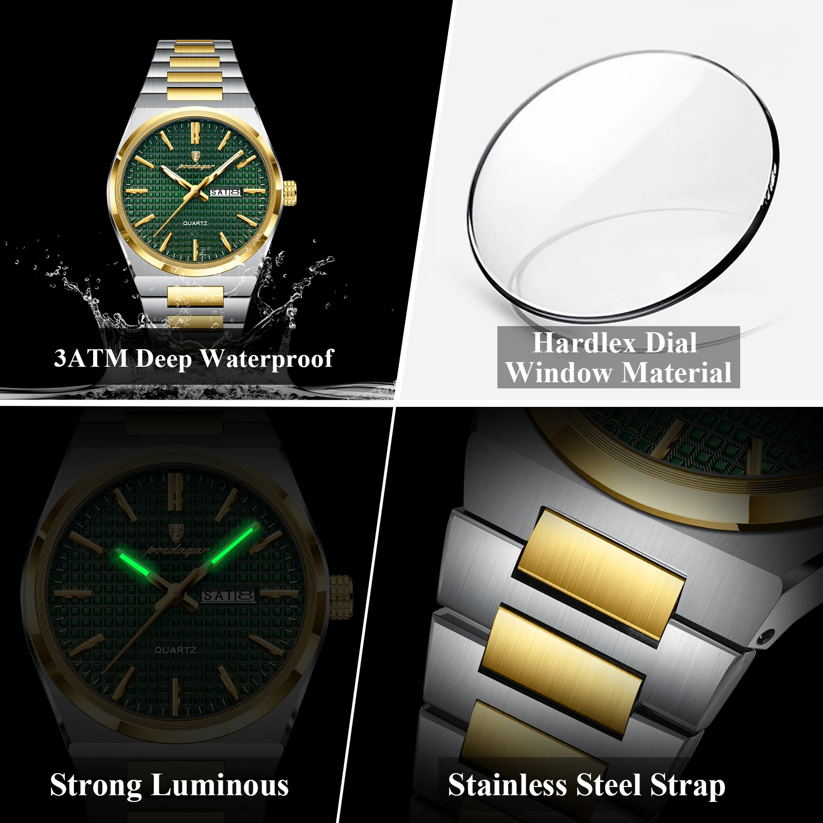 POEDAGAR Luxury Men Watch Date Week Waterproof Luminous Stainless Steel Watch For Man Casual Quartz Men's Watches Male Sport+Box image 4