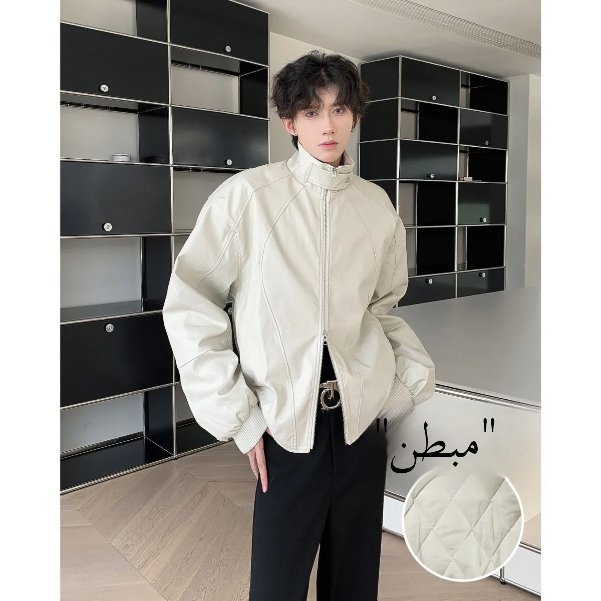 

Thiened Cotton Inserted Retro American Motorcycle Jaet Men's Casual Loose Design Winter Faion ort Sle Zipper Closure