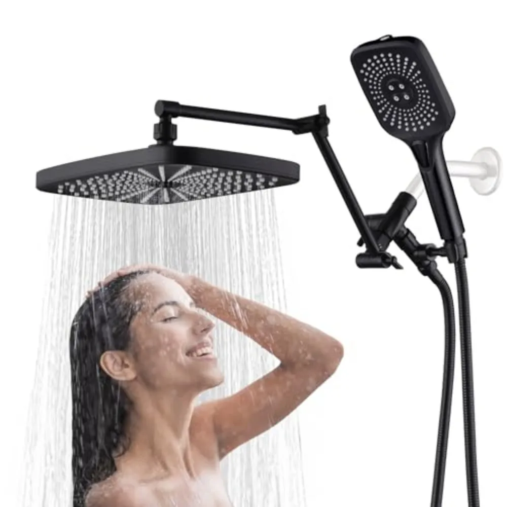 Showerhead and Handheld Shower Combo, 4 Mode 12-Inch Wall Mount Shower Set, Water Efficient with Easy Installation