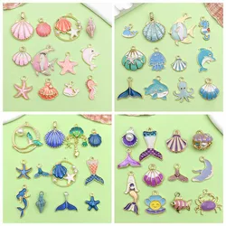 12pcs Alloy Enamel Marine Life Charms Mermaid Shell Starfish Pendants For DIY Bracelet Necklace Jewelry Making
