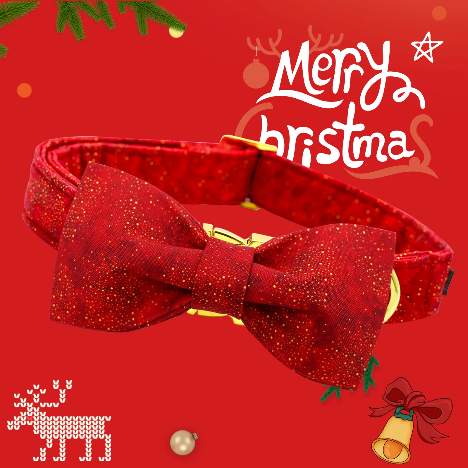 Christmas Dog Collar Red Dog Bow Collar Adjustable Soft and Comfortable Bowtie Collars for Medium Dogs Girl or Boy Pet