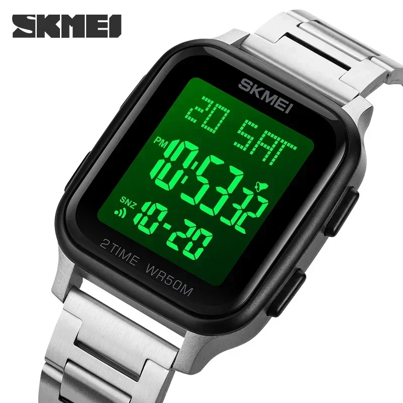 SKMEI-Reloj de pulsera electrónico para hombre, cronógrafo Digital de acero con LED, resistente al agua, para negocios y ocio, deportivo, 1859, 1858