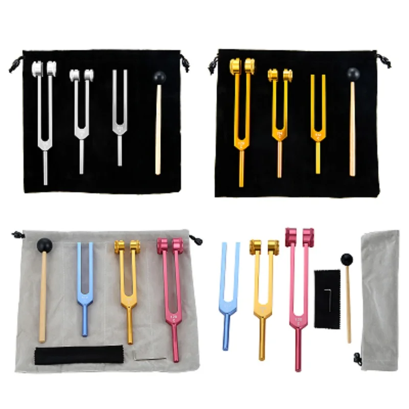 

128Hz 256Hz 512Hz Tuning Forks Set for Sound Healing Medical DNA Repair Therapy with Hammer and Storage Bag Gold/silver/Colorful