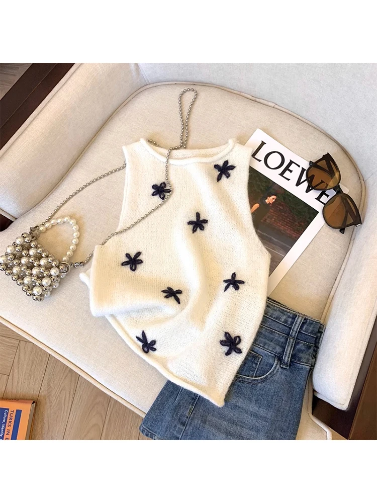 Summer Women French Vintage Mori Girl Cute Core Knit Tank Top Sleeveless Korean Fashion Crop Top Coquette Aesthetic Gyaru Hot