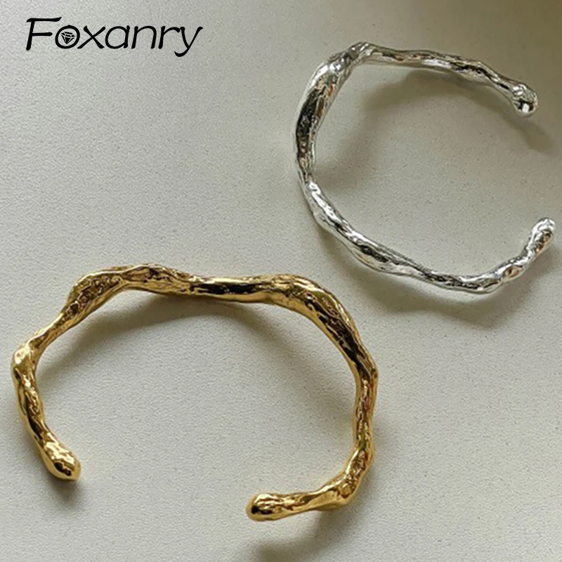 Foxanry Non-fading Gold Color Bracelets for Women New Fashion Vintage Creative Irregular Geometric Handmade Party Wrist Jewelry