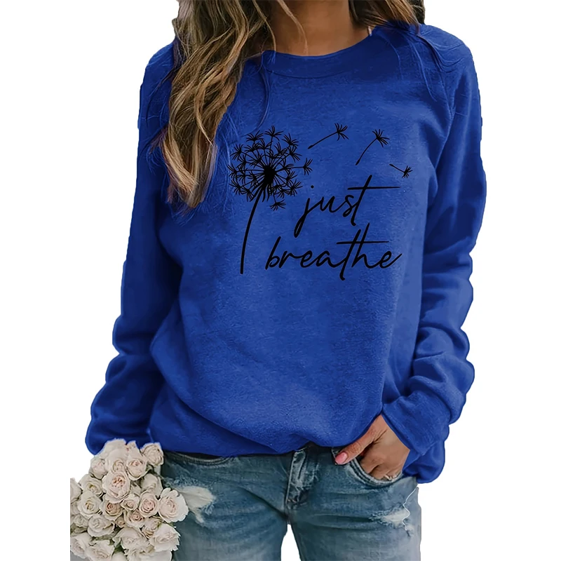 Autumn Winter Dandelion Slogan Sweatshirts 3D Print Women Crew Neck Hoodies Casual Long Sleeve Y2k Pullovers Top Female Clothing