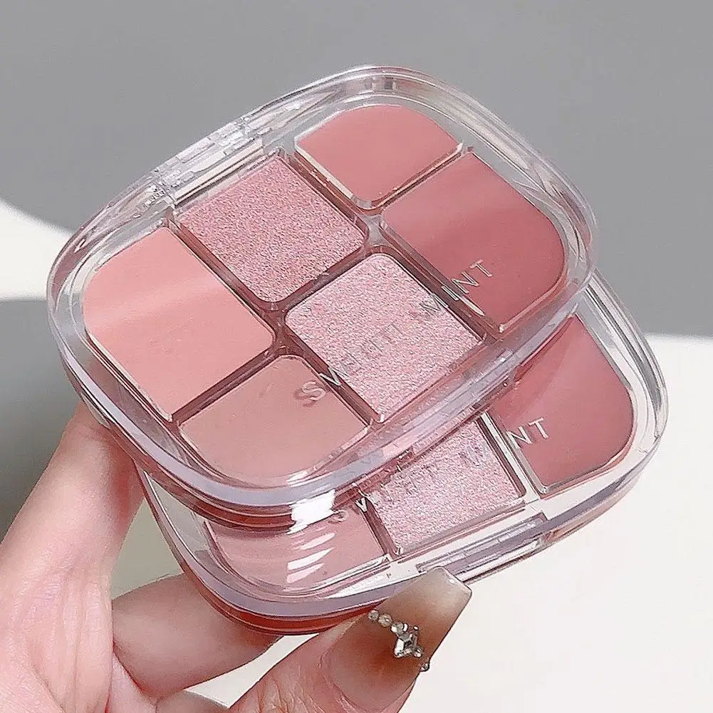 Sei colori rosa opaco palette di ombretti glitter opaco illumina crema fard occhi bassi baco da seta trucco quotidiano sdraiato saturo Z8E0