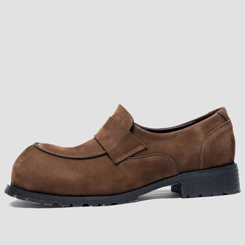 Genuine Leather Big Head Loafers Derby Shoes for Male British Thick Soled Height-increasing Shoes Comfortable Men's Dress Shoes