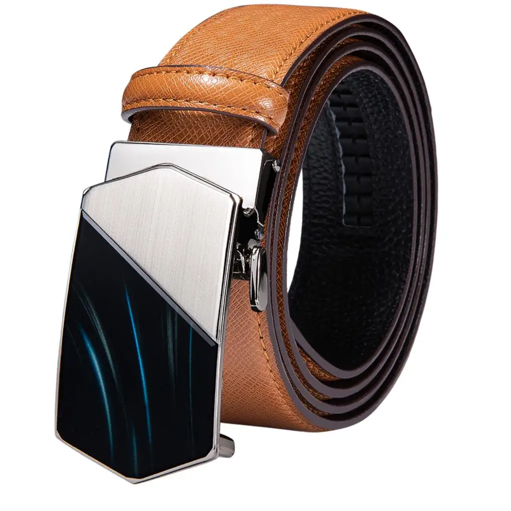 Hi-Tie Men\'s Orange Brown Belt for Jeans New Yellow Green Blue Leather Jeans Belts Fashion Cowboy Genuine Leather Belt Strap