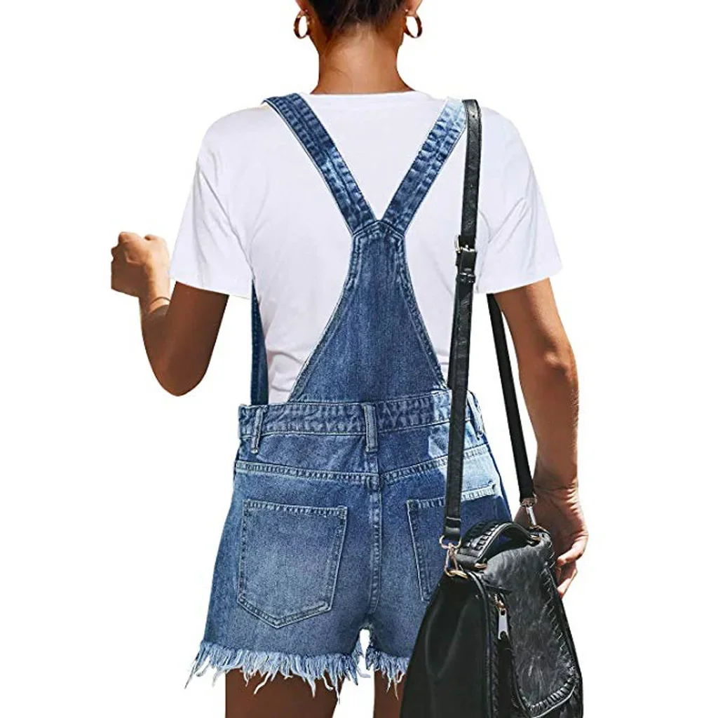 Baju kodok Denim lubang robek seksi wanita 2024 Jumpsuit musim panas wanita One Piece Jeans Playsuit tali celana pendek Romper Streetwear