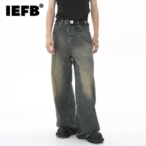 IEFB Sommar Herr Denimbyxor Gammalblå Tvättade Herrjeans Raka Casual Herrkläder Lösa Vida Benbyxor Nytt Mode 9C354 10 best sales kromhjärtade jeans - №7