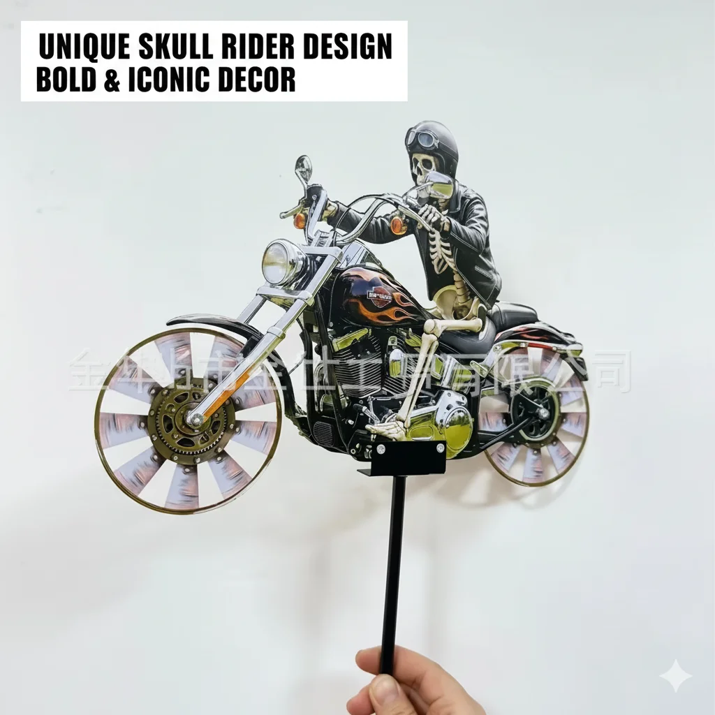 2D Metal Rotating Windmill Skeleton Rider Motorcycle Garden Wind Spinner For Outdoor Yard Lawn Halloween Decor Motorcycle Lovers