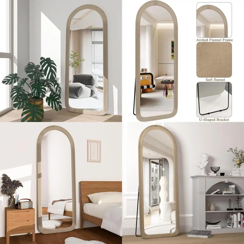 

Зеркало напольное арочное 56 x 20 дюймов с подставкой - можно прислонить или повесить на стену или в спальню, деревянная рама с обивкой из ламинированной ткани