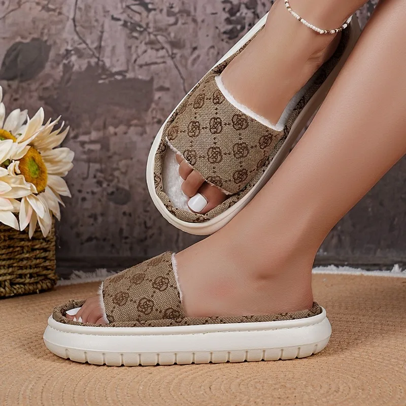 شباشب نسائية ذات نعل سميك أحذية نسائية مصممة صنادل مسطحة في الهواء الطلق صنادل زهرية أحذية قطنية للسيدات Sandalias للنساء #4
