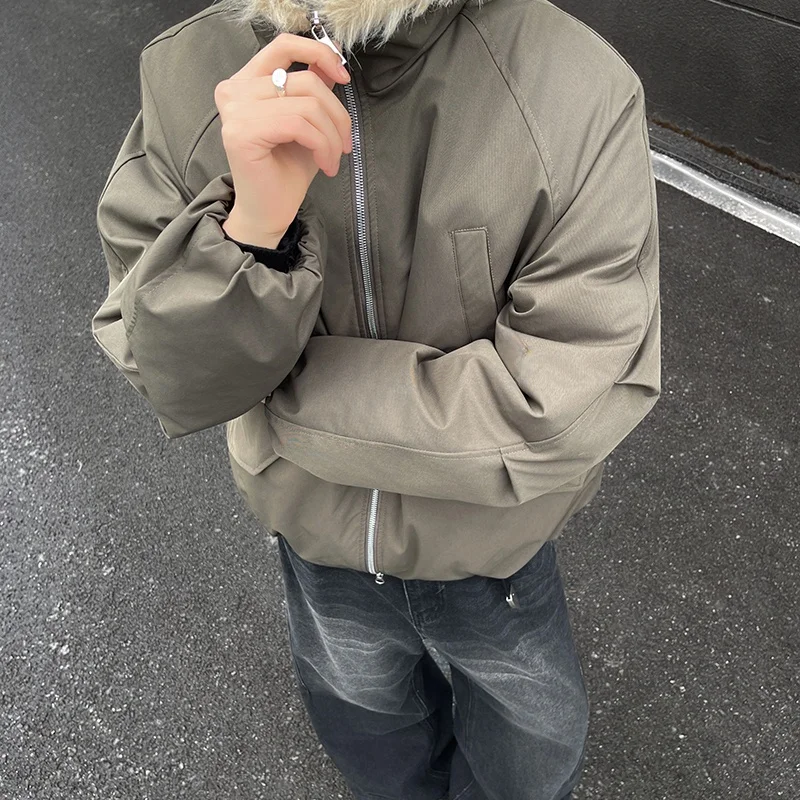 

Men's Thiened Cotton Jaet with Fur Collar Stand up Collar Warm Outerwear Casual Sle Long Sve Hooded Coat for Youth