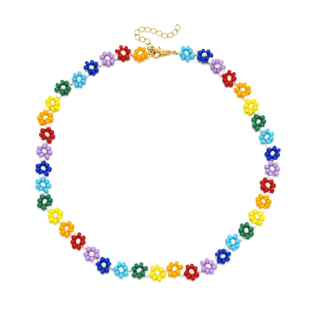 

ZMZY 2024 Trend Bohemia Rainbow Colors Seed Beads Chain Choker Necklace For Women Boho Fashion Cute Flowers Accessories Jewelry