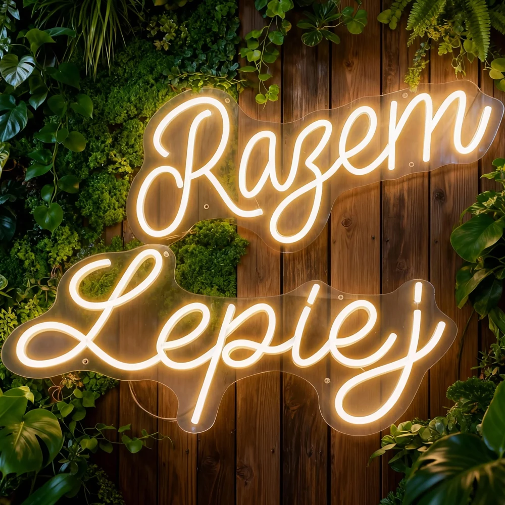 Razem Lepiej Double Neon Set Two 50x20cm Pieces to Arrange Freely Perfect Together Better Love Decor for Home Wedding or Gift