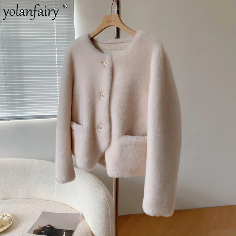 Natural Wool Fur Coat Women\'s Winter Jacket 2023 New Sheep Shearing Composite Fur Integrated Fur Jackets Female Clothing FCY5082