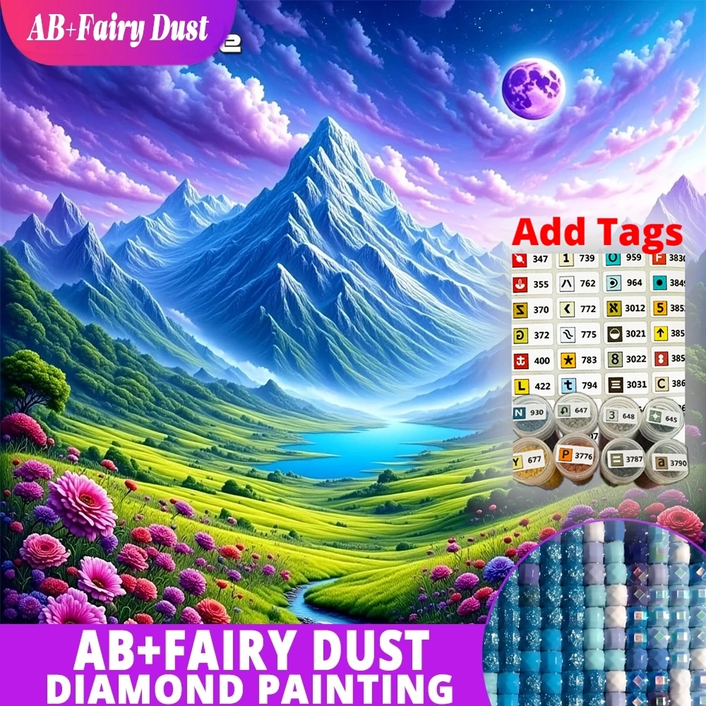 

Fairy Dust AB New Arrival Diamond Mosaic Mountain Needlework Embroidery Velvet Canvas Landscape Full Square Round Painting Flowe