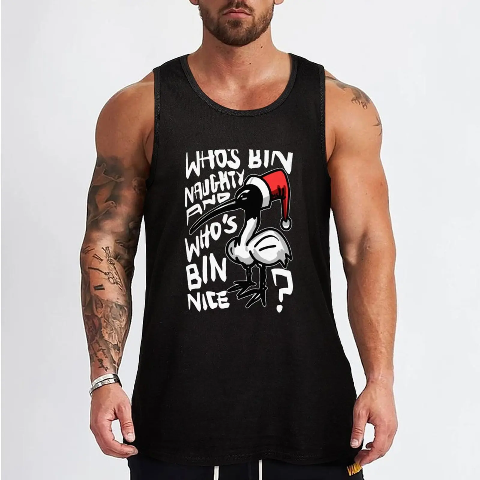 Christmas Bin Chicken T Shirt - Australian Bin Chicken Christmas Themed Tee with quote Who's Bin Naughty featuring an A Tank Top