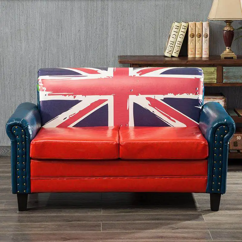 Vintage flag double sofa with riveted armrests for home decoration