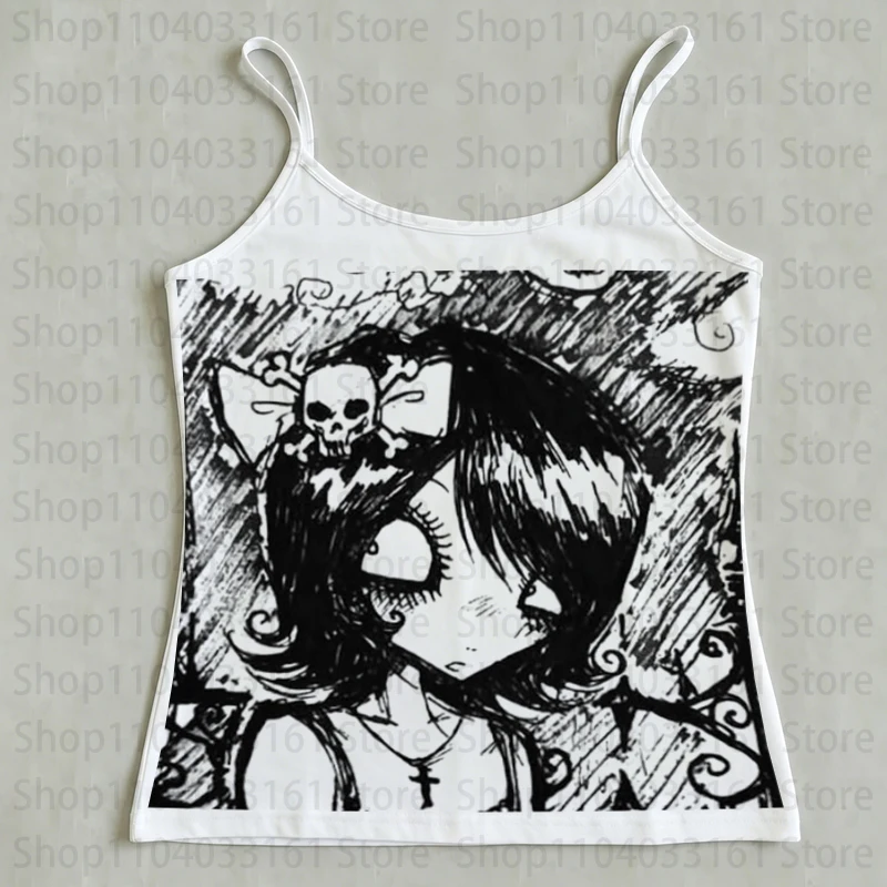2000s Vintage Gothic Women Corset Tank Top Baby Tee Y2k Clothes Print Emo Girl Punk Figure Graphics Camisole Top Grunge Crop Top