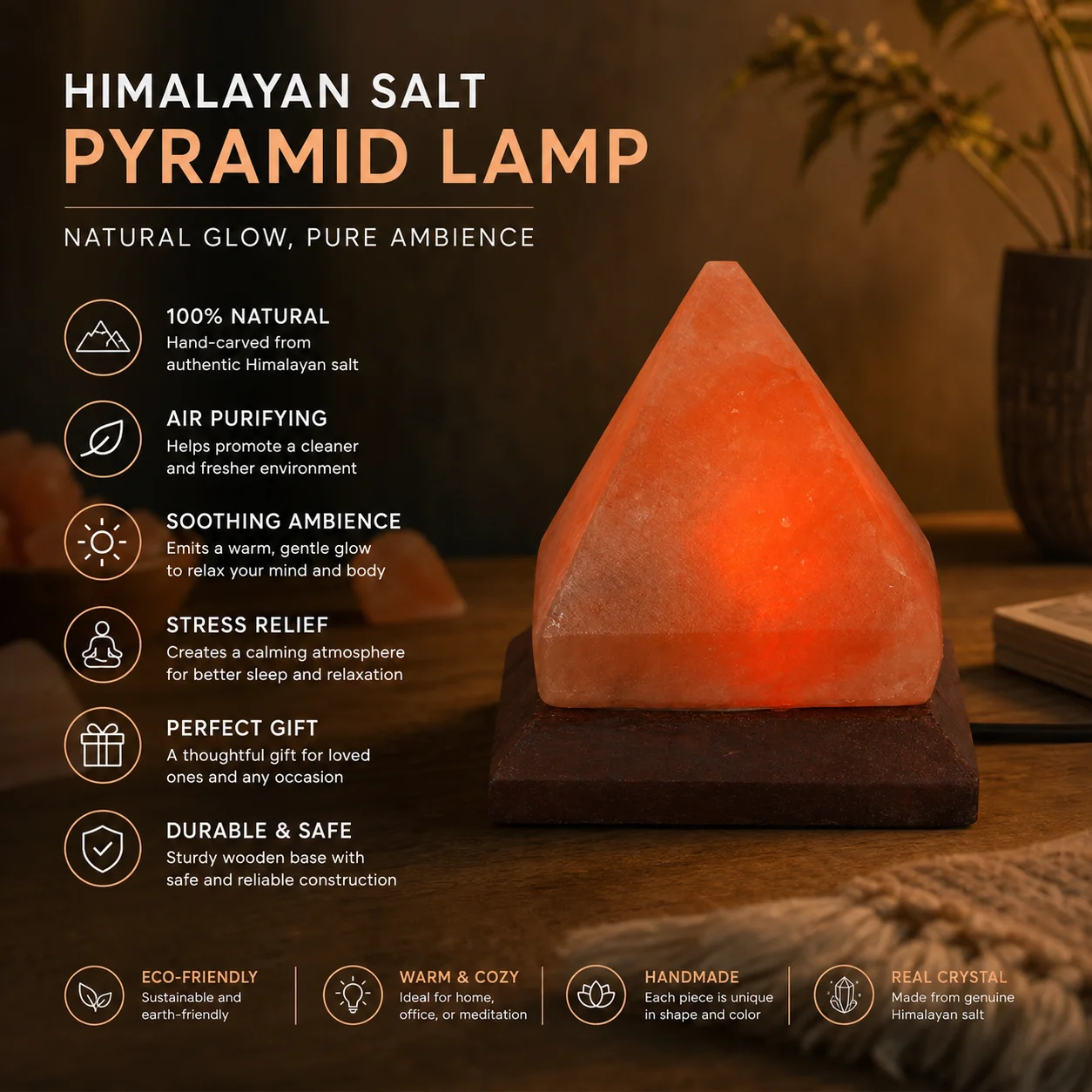 WWPPU Pyramid Himalayan Salt Lamp, Color Changing LED Night Light, Bedside Decor Table Lamp