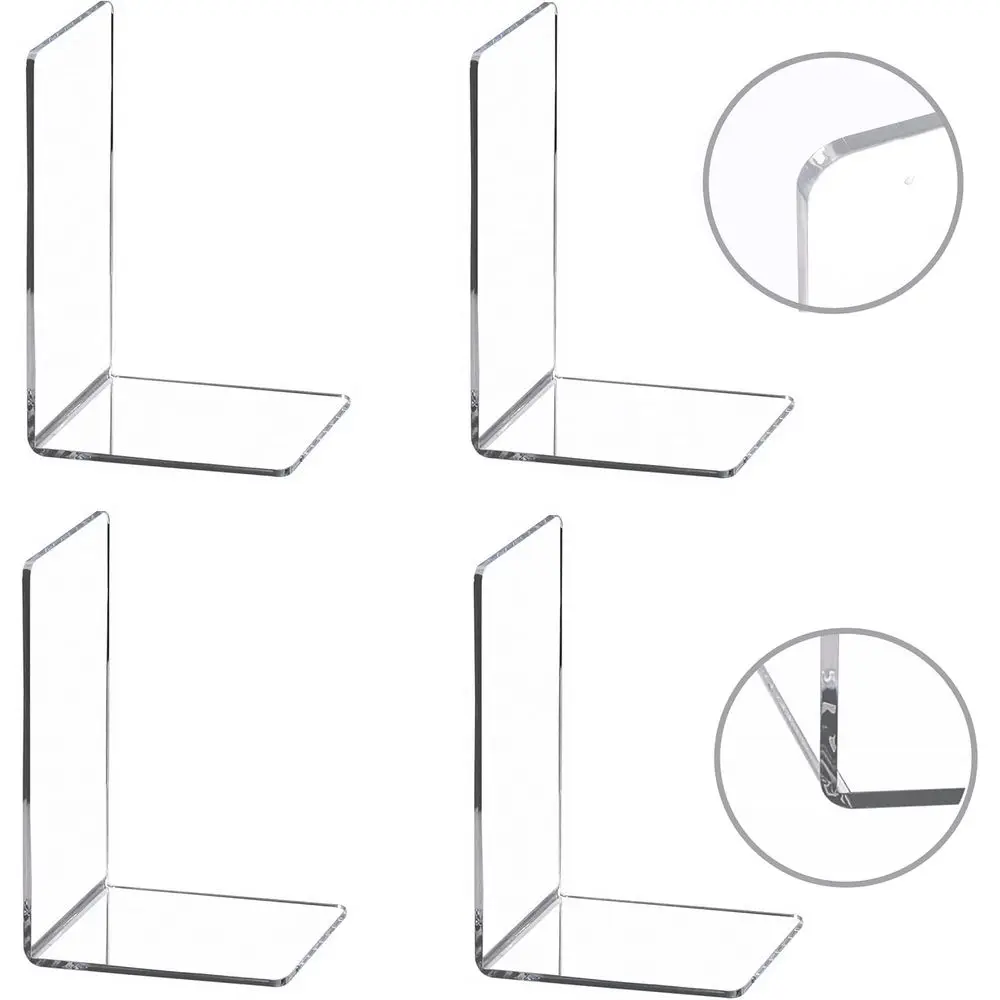 

Clear Acrylic Bookends, Heavy Duty Organizer, 4-Piece Set, 7.3x4.8x4.8 inches