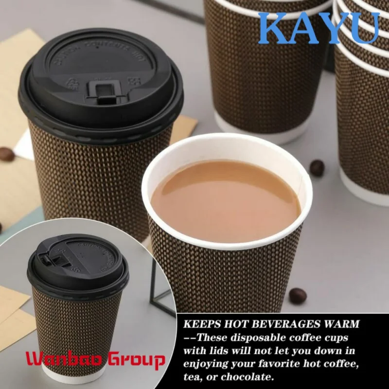 Custom  Takeaway Eco-Friendly 8oz 10oz 12oz 16oz Food Grade Printing Disposable Ripple Wall Paper Coffee Cup