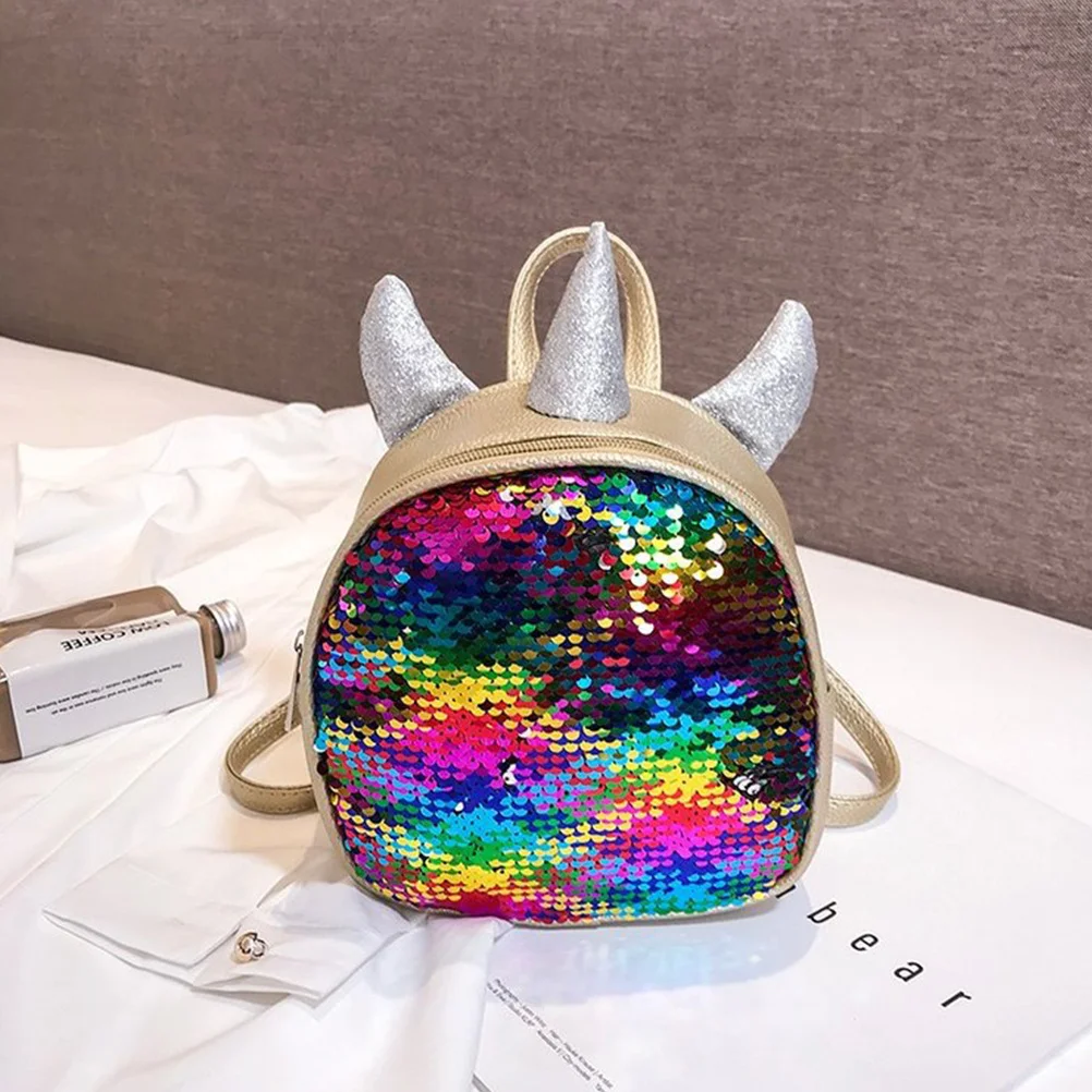 

Unicorn Design Backpack Golden PU Fashion Women Shoulder Bag Large Capacity Adjustable Strap Smooth Zipper for Travel