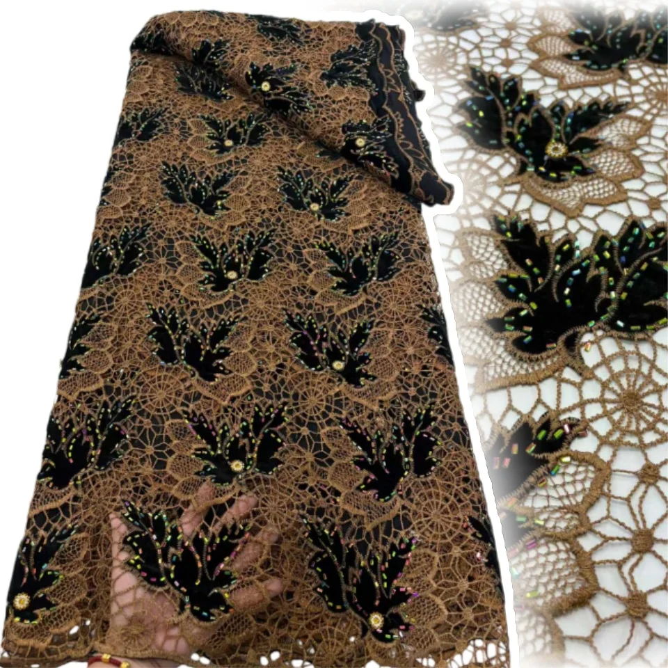 

African Lace Fabric 2025 High Quality Nigerian Lace Fabric Diamond Velvet Embroidery Swiss Cord Lace for Wedding 5Yards CC1624