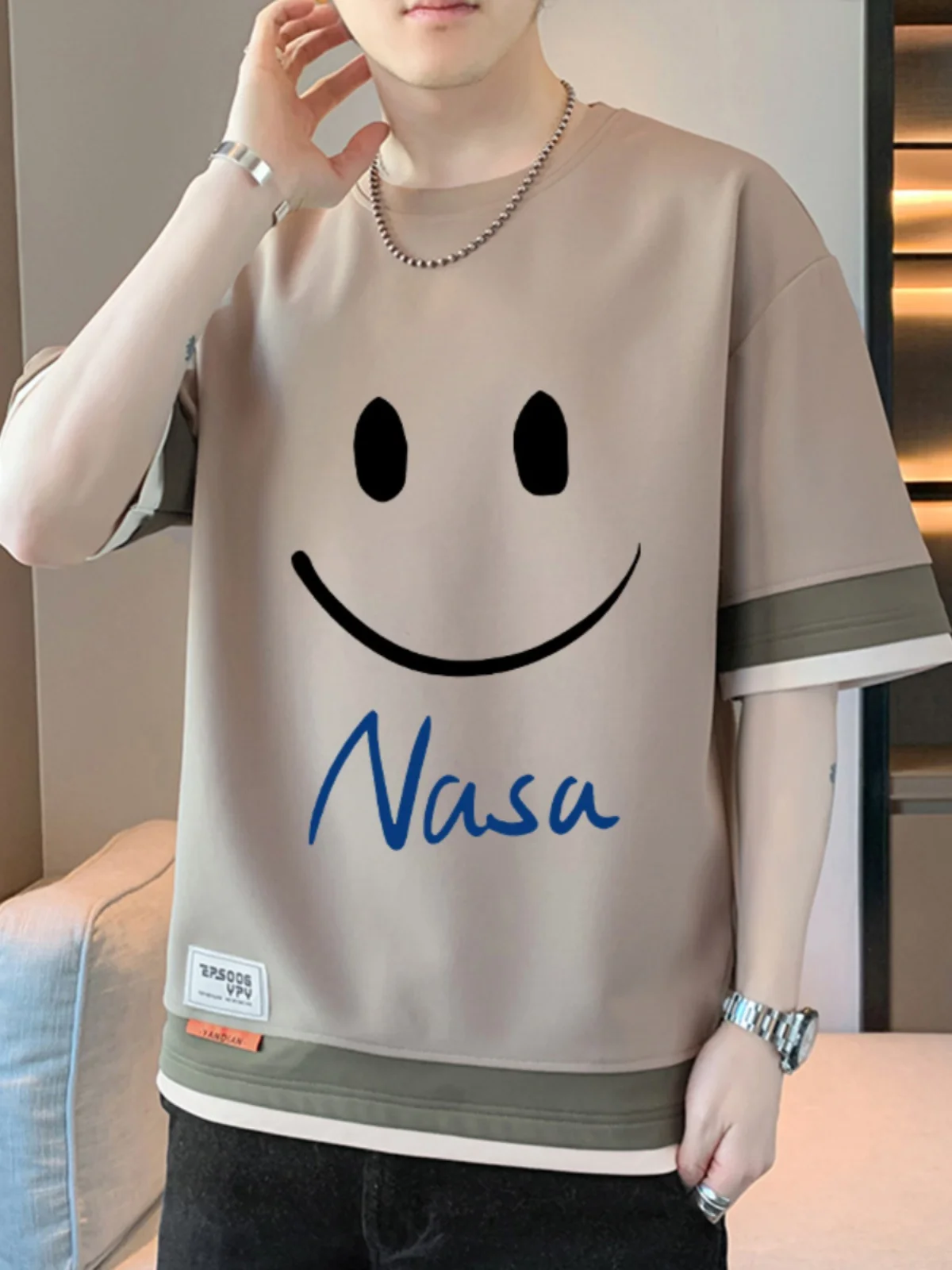 

Casual Loose ort Sve T-irt Men's Summer Trend Hong Kong Sle Student Large Size Top Breathable Polyester Fiber round ...