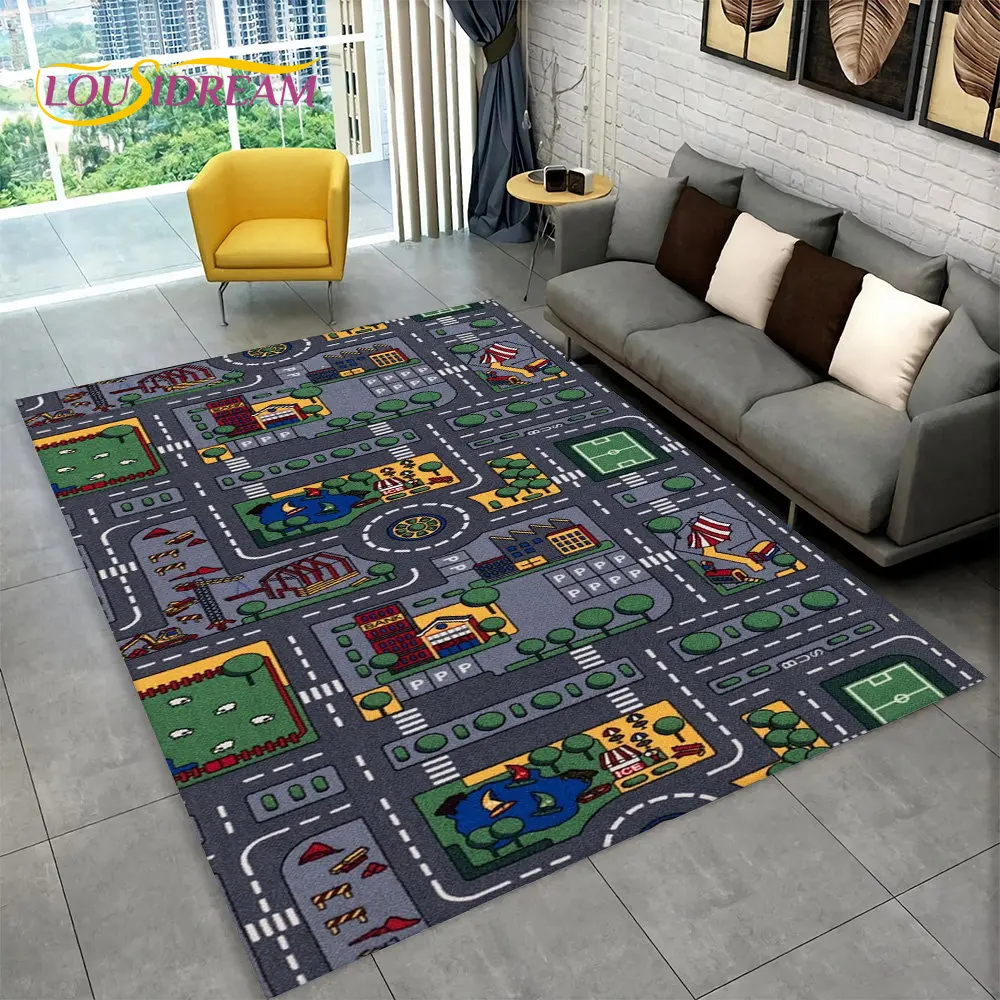 Child Playmat Highway City Traffic Playroom Area Rug Large,Carpet Rug for Living Room Bedroom Decor,Kids Play Non-slip Floor Mat