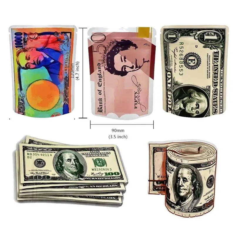 Food Grade Medical Packaging Cookies Storage Bags 3.5 Gram Smell Proof Mylar Bag USD Dollar Bill Stand Up Ziplock Pouch Baggies