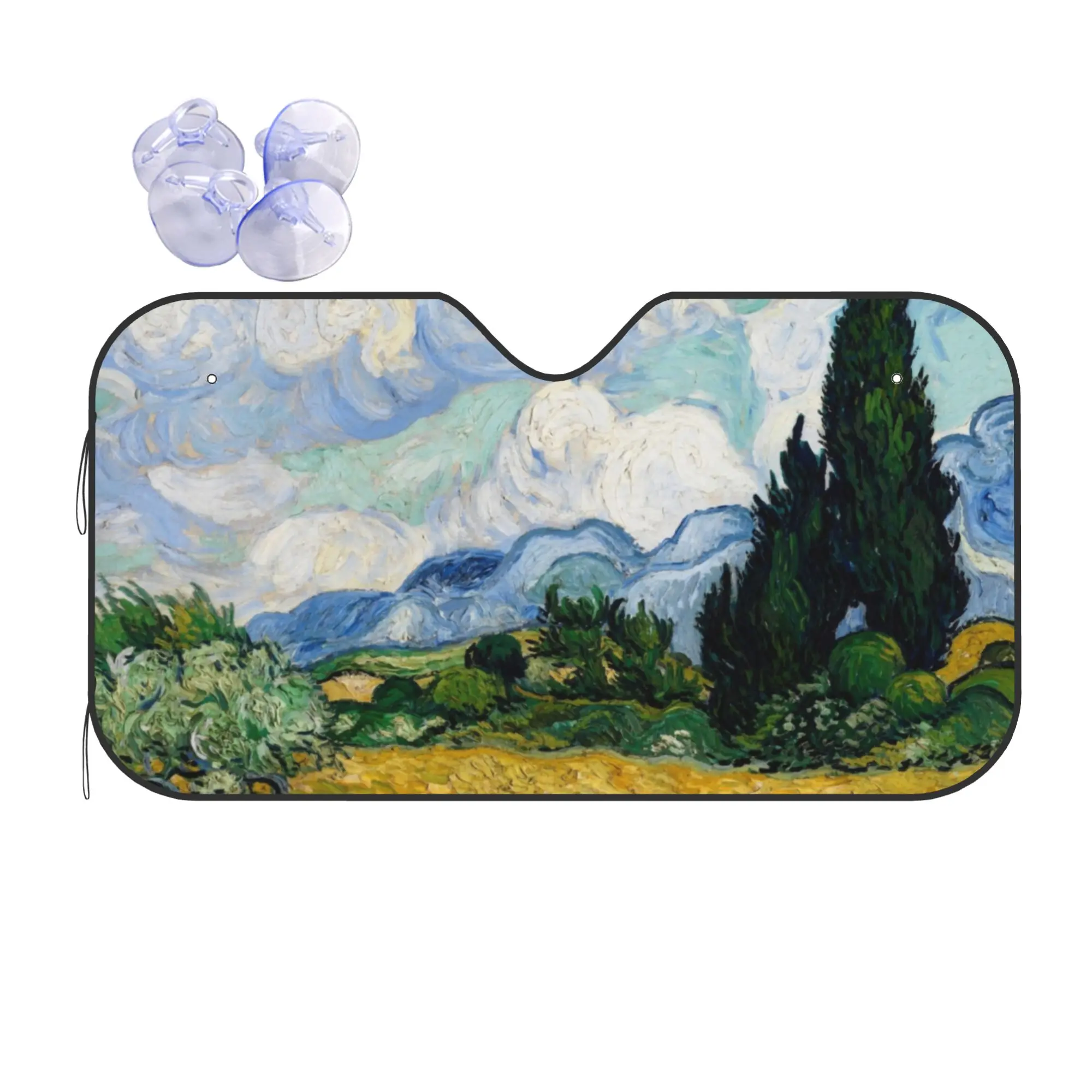 Windshield Sun Shade Car Wheat Field Cypresses Solar Reflector Protector Vincent Van Gogh Visor Screen Heat Insulation Cover