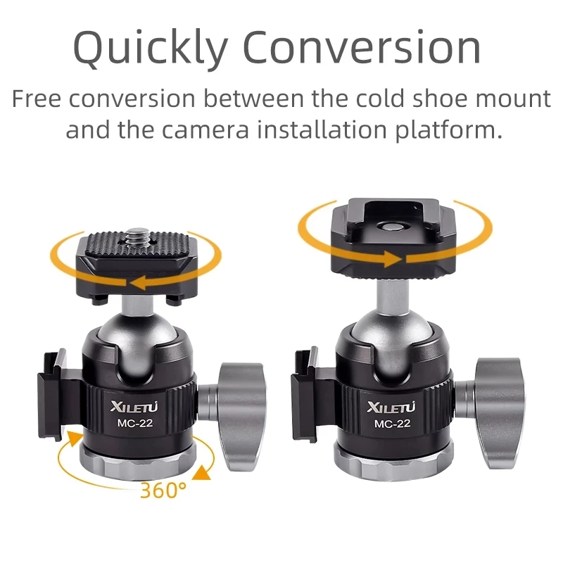 XILETU MC22 XT18 Mini Double Cold Shoe Ball Head Desktop Stand Tripod for Phone Mirrorless Camera Microphone With 1/4 Screw Hole