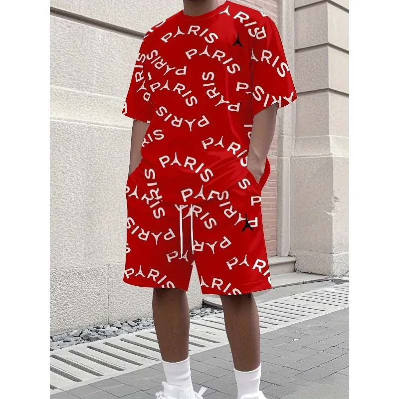 

2025 Fashion Men's Outdoor Sports T-shirt and Shorts Set 3D Printed Basketball The Perfect Choice for Traveling Abroad