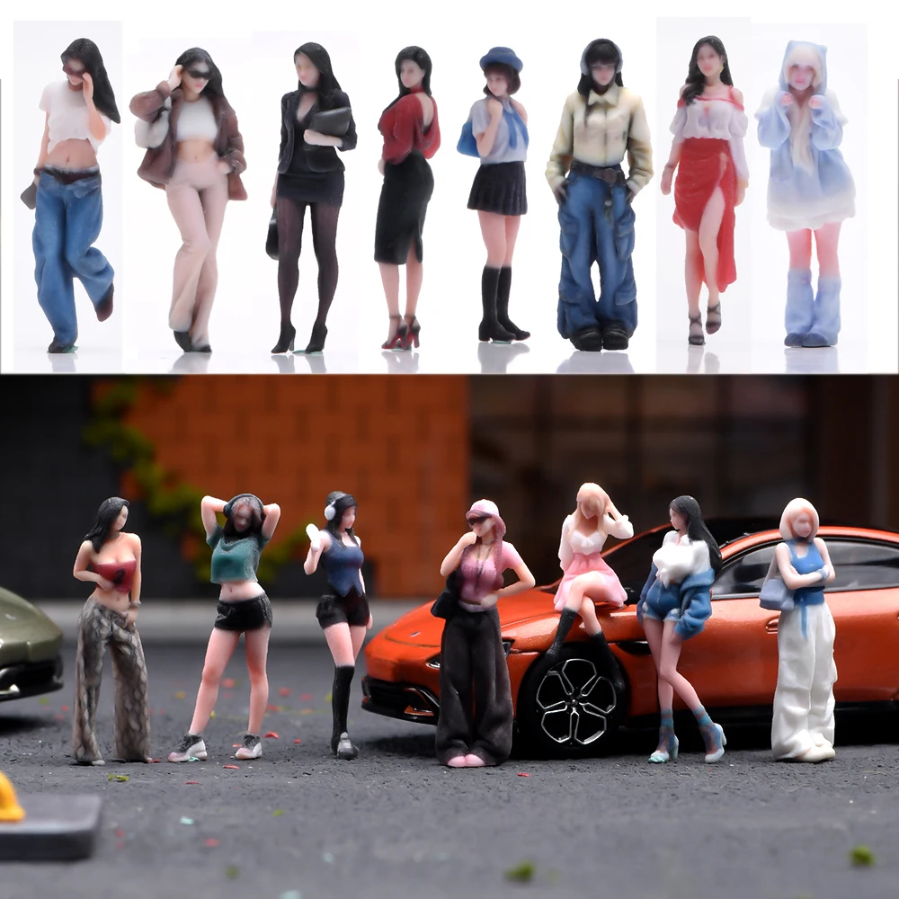 3D Miniature Figures 1/64 Racer Professional Women Photographer Casual Guy Girl Scene Props Model View Ornaments Vehicles Decor