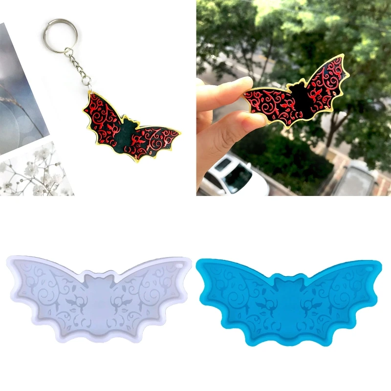 

R3MC Halloween Keychain Epoxy Mould DIY Halloween Bat Key Pendant Silicone Mold Decorative Silicone Mold for Backpack Luggage