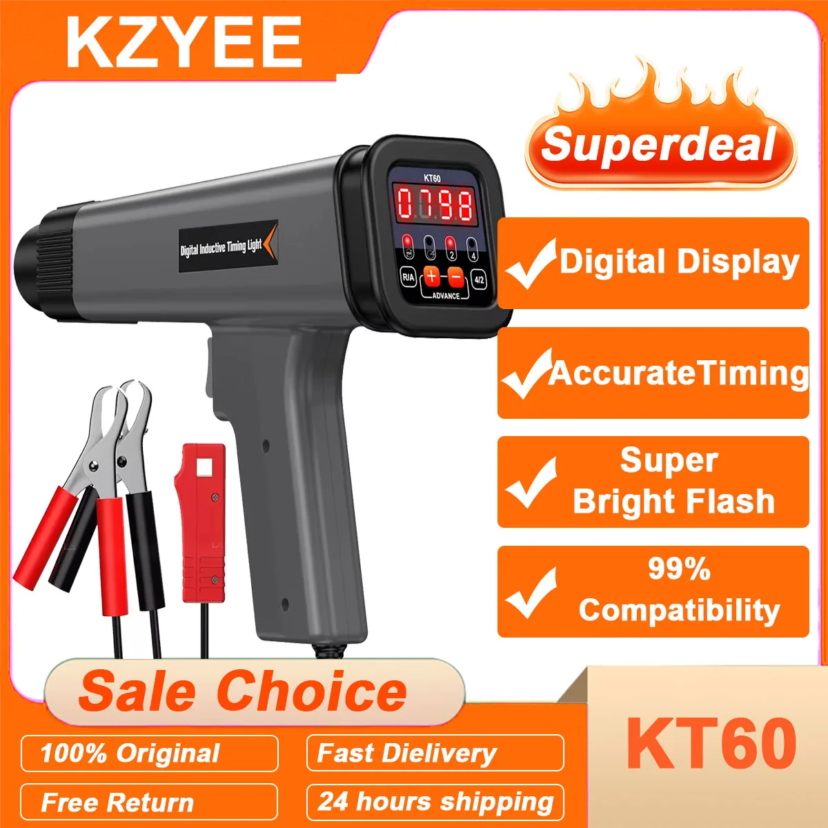 

KZYEE KT60 Engine Timing Light Tachometer Timing Light Automotive 12V Inductive Strobe Lamp Detector for2&4 Stroke Petrol Engine
