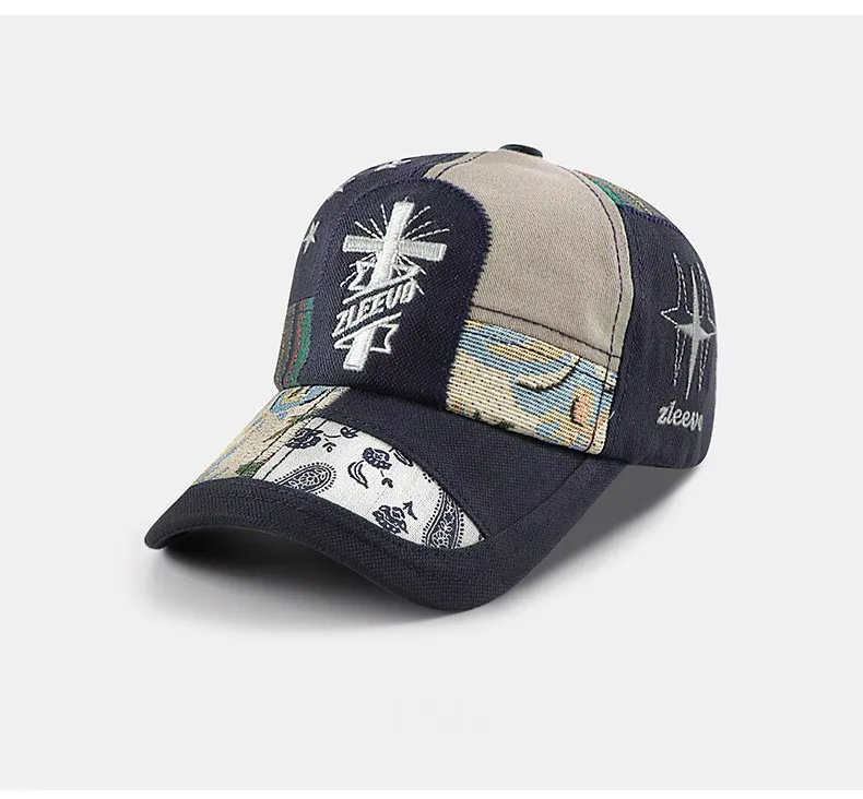2026 Autumn New Cross Baseball Hat Women's Patch Cashew Flower Splicing Duck Tongue Hat American Retro Men's Hat