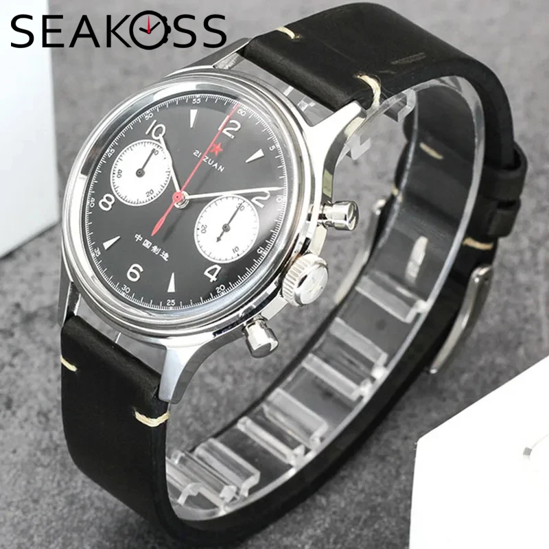 

SEAKOSS 1963, мужские механические часы-хронограф с пилотом ST1901, механизм чайки, акриловые/сапфировые часы, военные часы ВВС