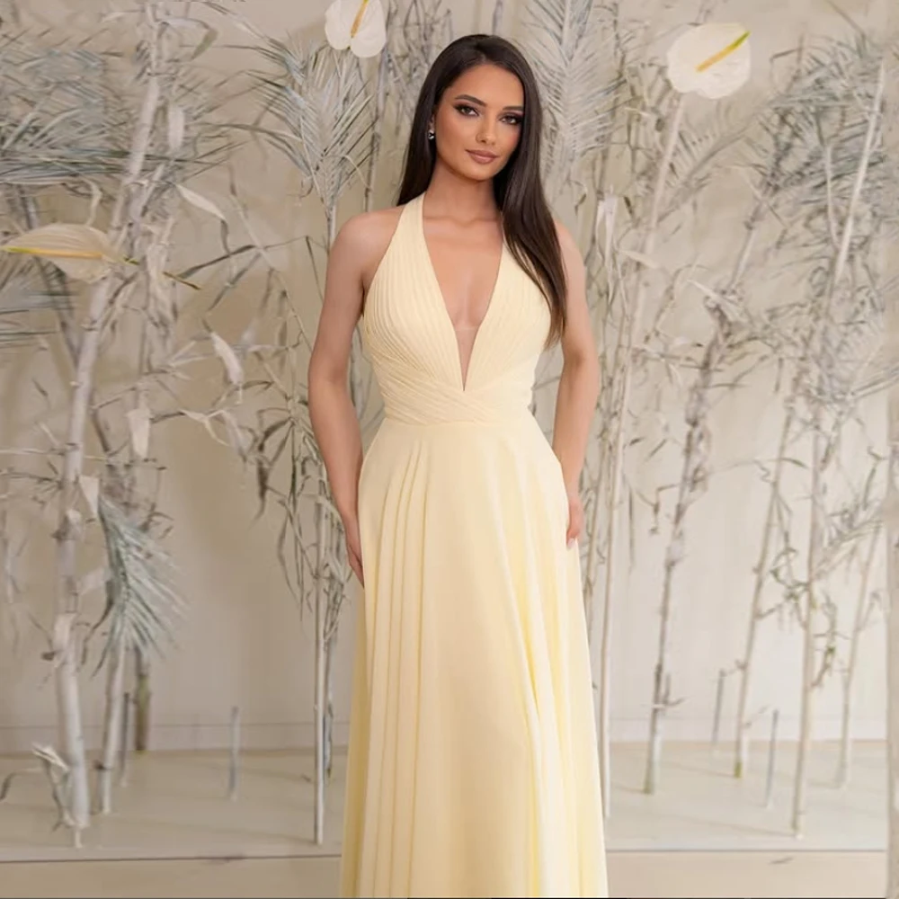 Elegante linha a vestidos de noite femininos sexy com decote em v sem mangas vestidos de baile personalizado princesa cocktail festa vestido de noches 2025