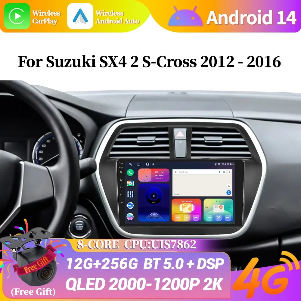 Android 14 для Suzuki SX4 2 S-Cross 2012-2016 Беспроводной Bluetooth Carplay Стерео Экран WIFI 2DIN Автомобильный Радио Мультимедийная Навигация