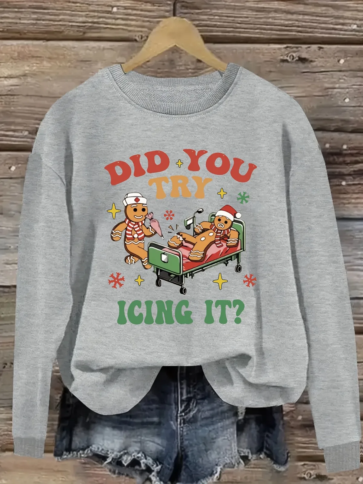 Damska bluza z okrągłym dekoltem, z świątecznym nadrukiem, idealna na imprezy, święta, prezent, sweter.